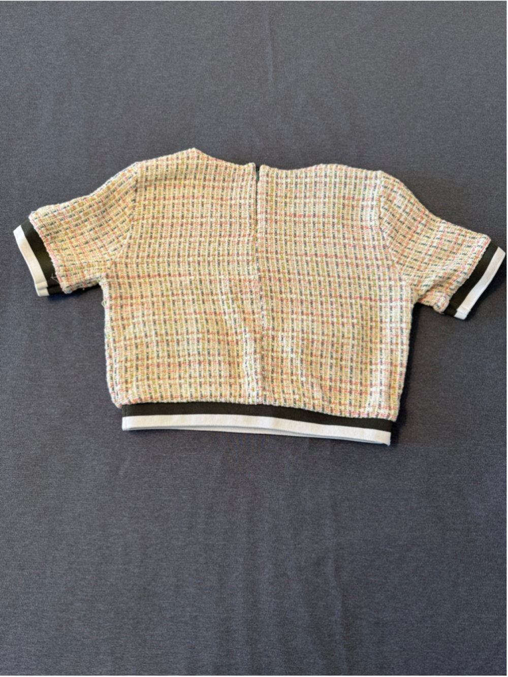 ZARA Multicolor Tweed Short Sleeve Round Neck Crop Top Size S - Picture 3 of 6